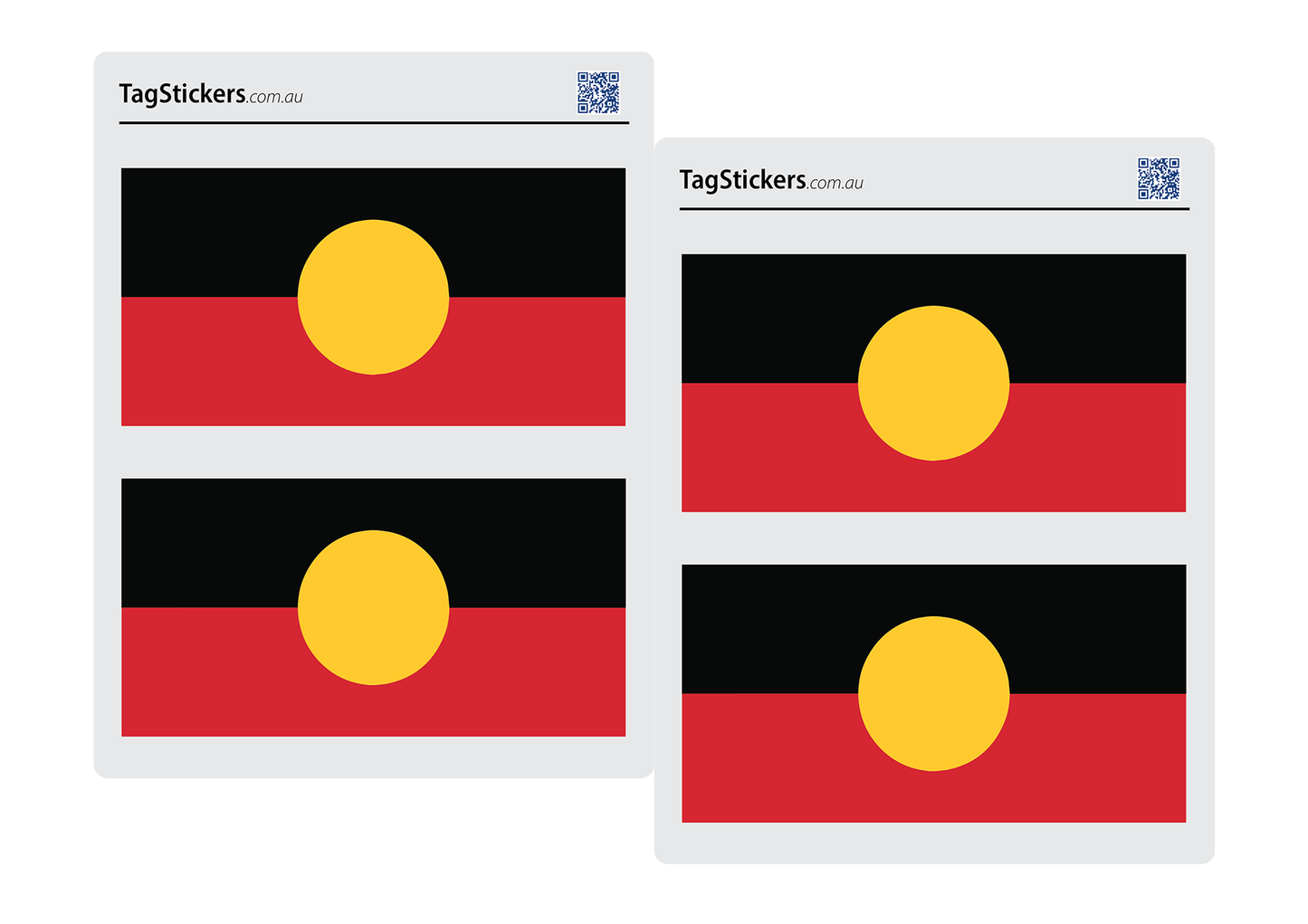 Australian National and Aboriginal Flag stickers of 4, 11.5cm width, 2:1 ratio