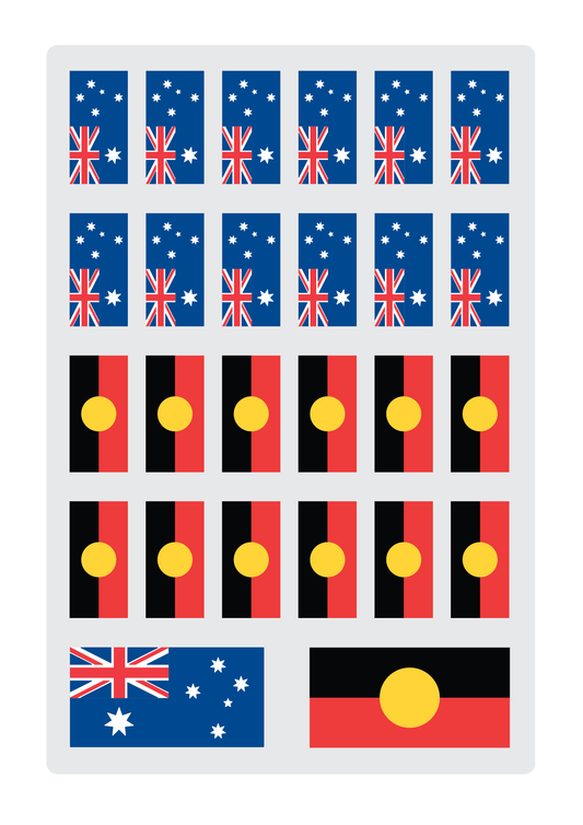 Australian National and Aboriginal Flags stickers - mixed size