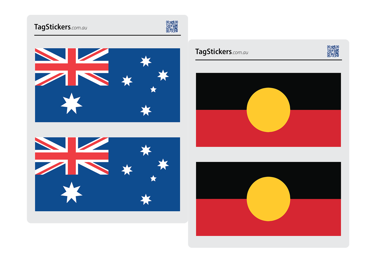 Australian National and Aboriginal Flag stickers of 4, 11.5cm width, 2:1 ratio