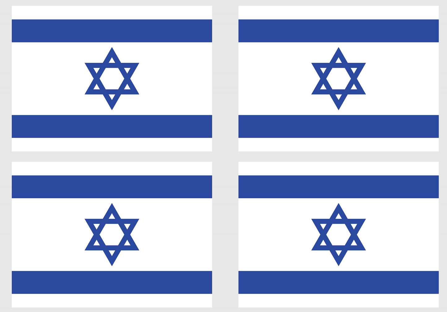 Israel flag sticker, 4 stickers, 11cm Width x 8cm Height