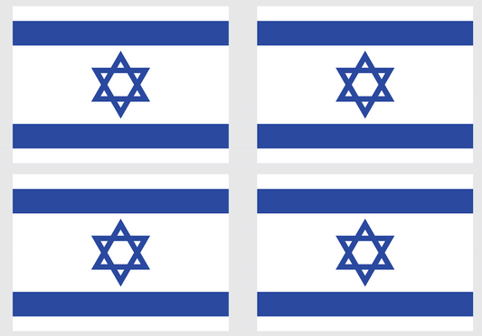 Israel flag sticker, 4 stickers, 11cm Width x 8cm Height